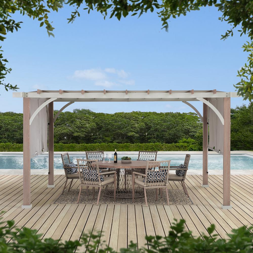 Sunjoy Delrey 12 x 14 ft. Pergola with Adjustable Canopy, Light Gray. Picture 9