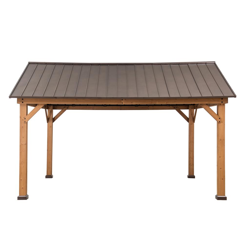 Sunjoy 13 ft. x 15 ft. Cedar Framed Gazebo with Brown Steel Gable Roof Hardtop. Picture 1