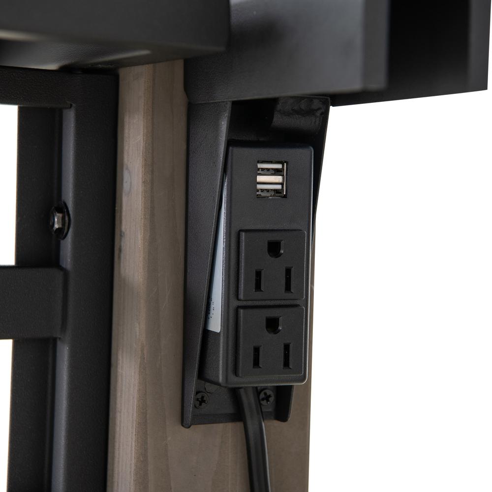 Wood Gazebo with Built-In Electrical Outlets and Decorative Fence, Black. Picture 3