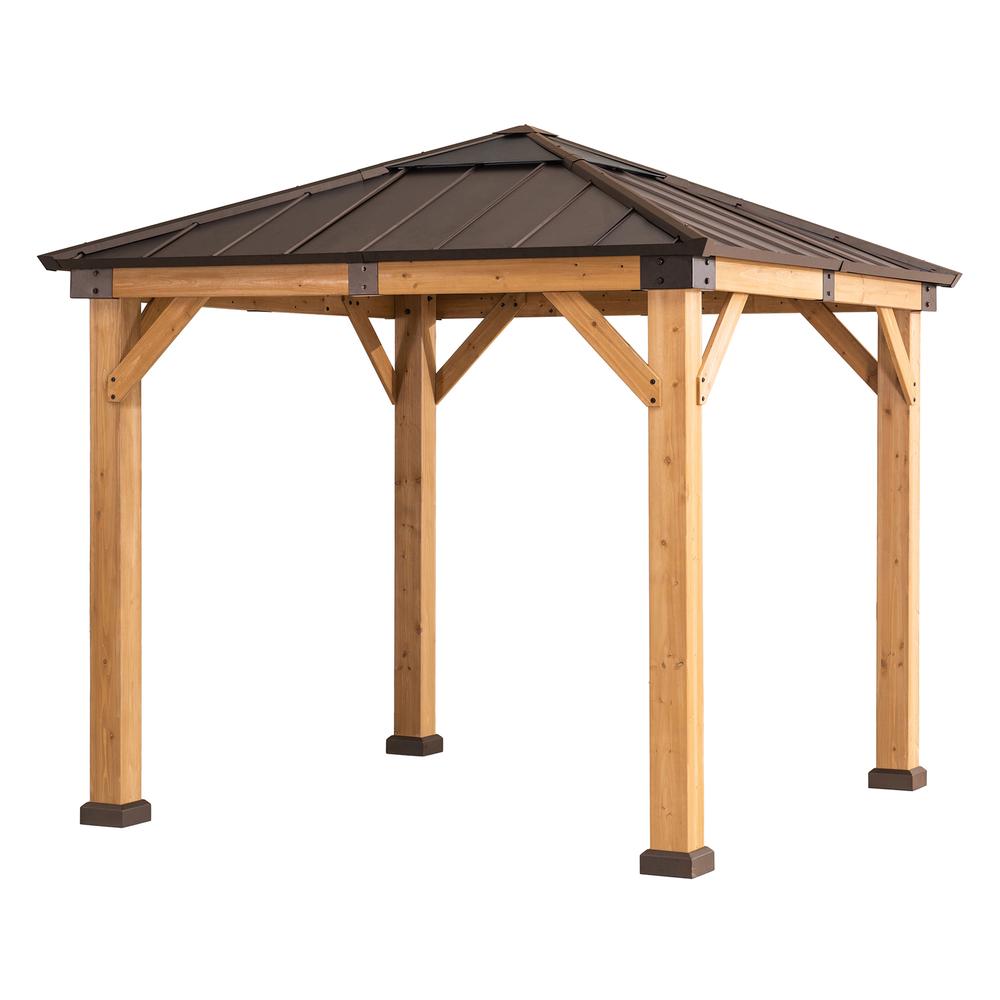 Sunjoy 9 x 9 ft Patio Cedar Framed Gazebo with Brown Steel Hardtop. Picture 2