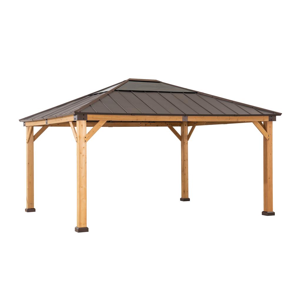 Sunjoy Patio 13 x 15ft Cedar Framed Gazebo with Brown Steel Hardtop. Picture 2