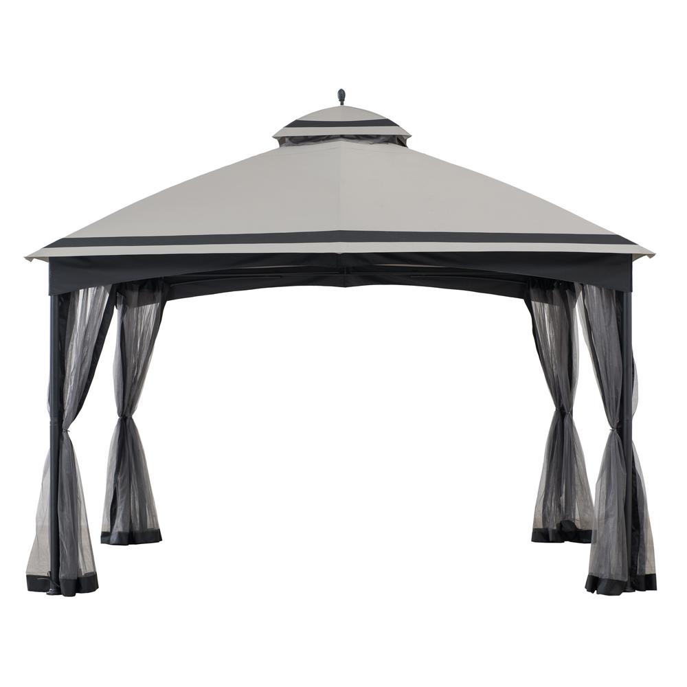 Sunjoy Outdoor Patio 11 x 13 ft Black Steel Frame 2 Tier Soft Top Gazebo. Picture 1