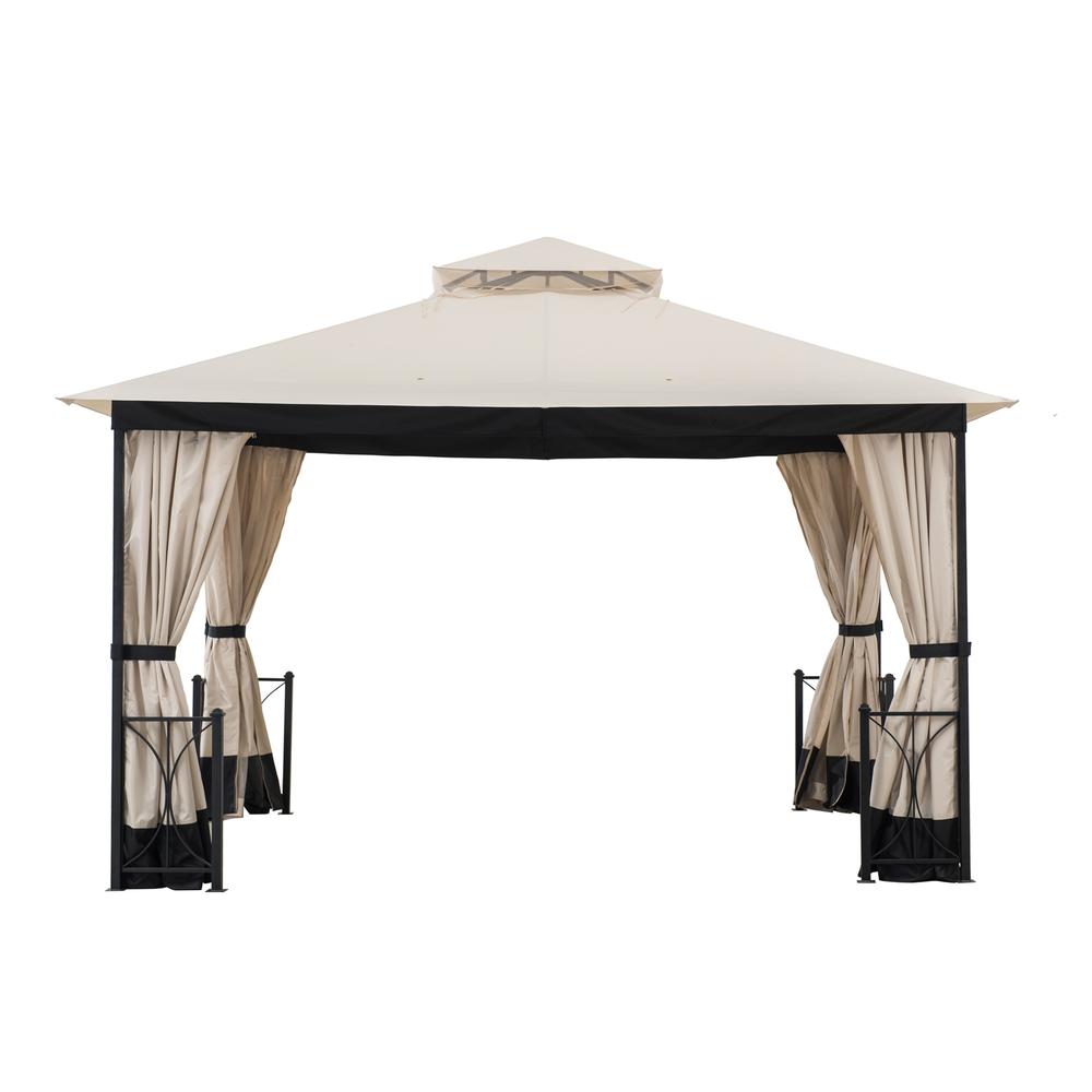 Sunjoy 11 ft. x 13 ft. Beige and Black Steel Gazebo with 2-tier Hip Roof. Picture 2