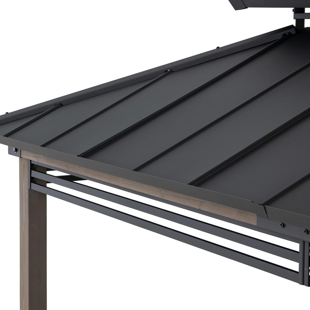 Wood Gazebo with Built-In Electrical Outlets and Decorative Fence, Black. Picture 10