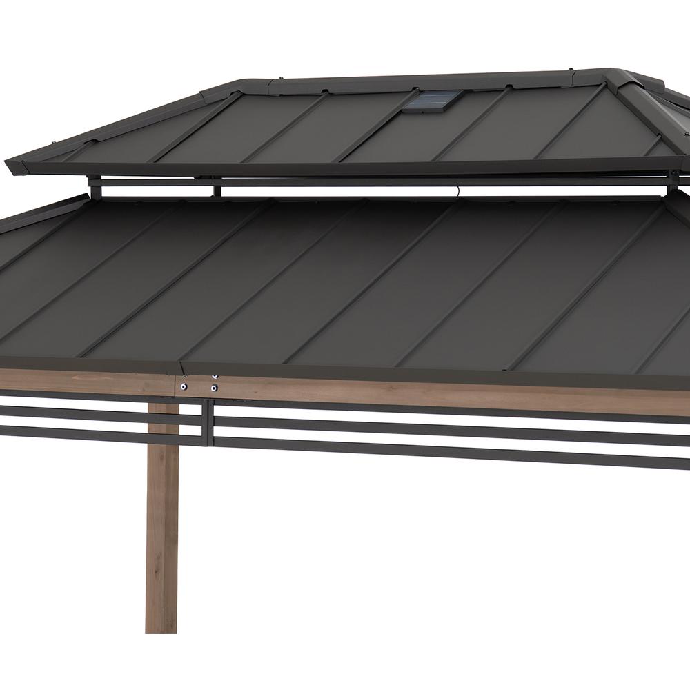 Gazebo with Decorative Fence, for Backyard BBQs and Patio Parties, Brown. Picture 8