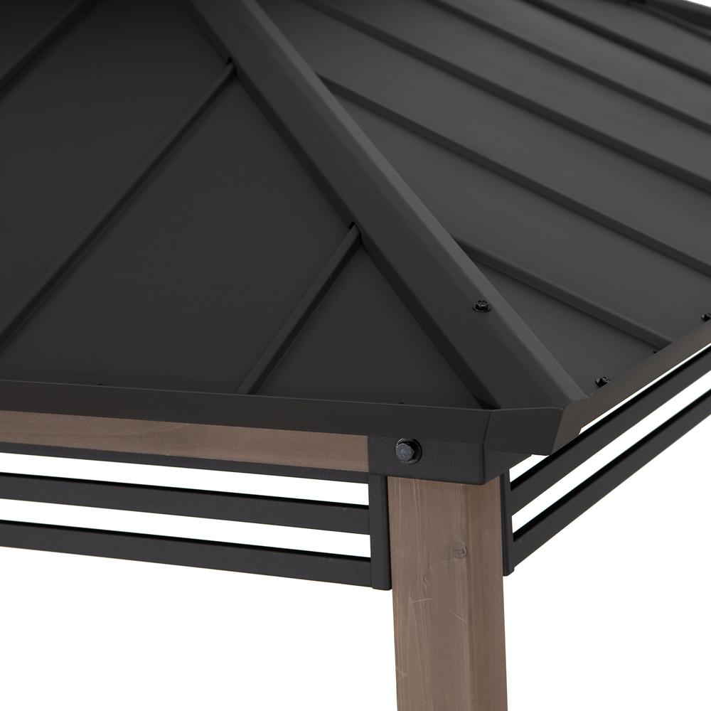 Wood Gazebo with Built-In Electrical Outlets and Decorative Fence, Brown. Picture 9