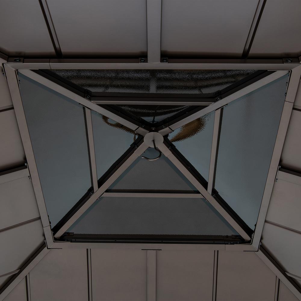 Gazebo with Brown Steel and Polycarbonate Hip Roof Hard Top. Picture 6