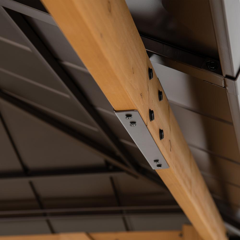 Gazebo with Brown Steel and Polycarbonate Hip Roof Hard Top. Picture 7