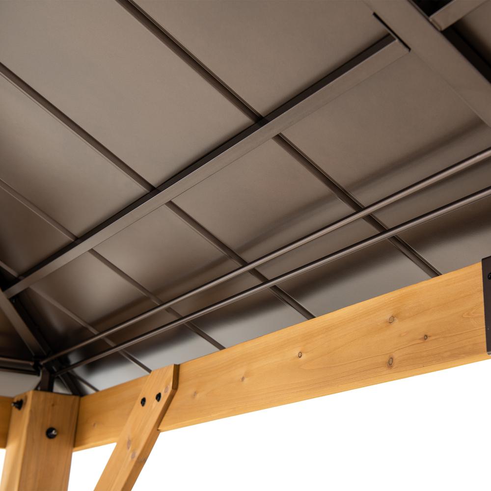 Gazebo with Brown Steel and Polycarbonate Hip Roof Hard Top. Picture 8
