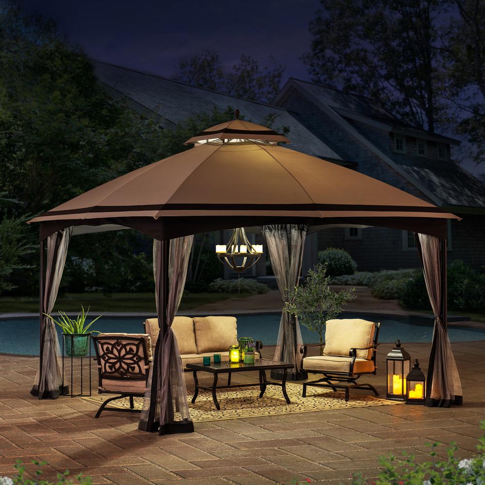 Sunjoy Outdoor Patio 11 x 13 ft Black Steel Frame 2 Tier Soft Top Gazebo. Picture 10