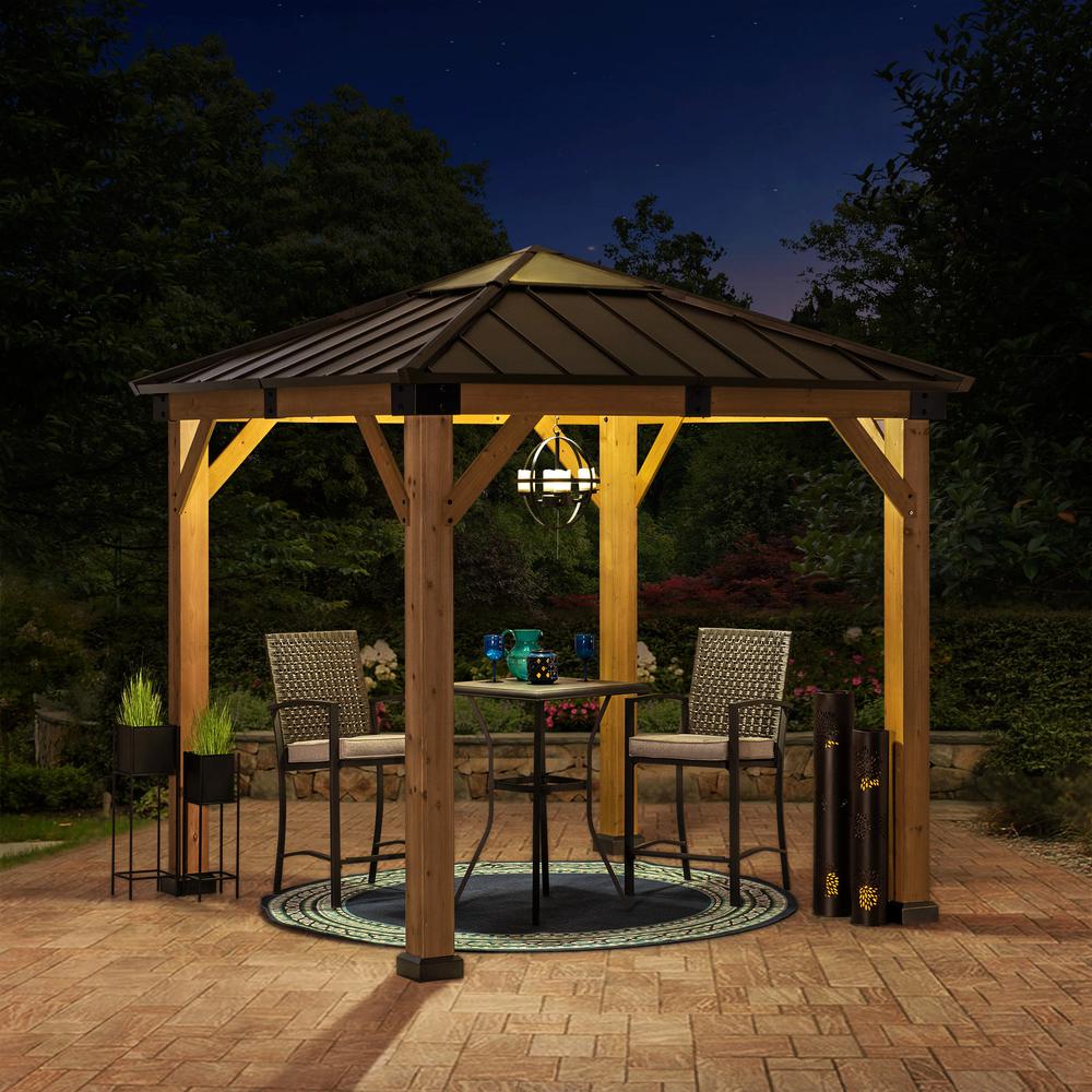Sunjoy 9 x 9 ft Patio Cedar Framed Gazebo with Brown Steel Hardtop. Picture 4