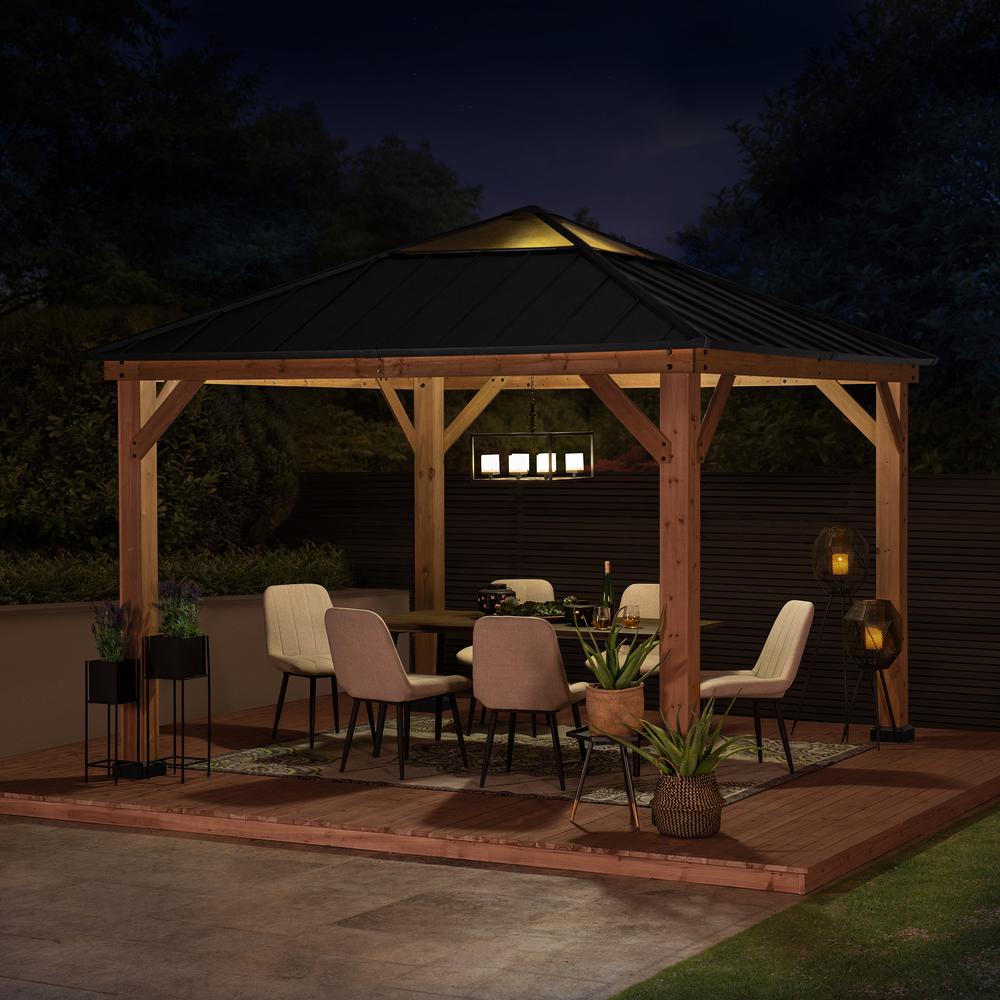 Sunjoy 11 x 11ft Patio Cedar Framed Gazebo with Steel Roof Hardtop. Picture 10