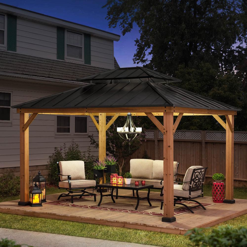 Outdoor Patio Cedar Framed Gazebo with Double Steel Hardtop Roof for Garden. Picture 11