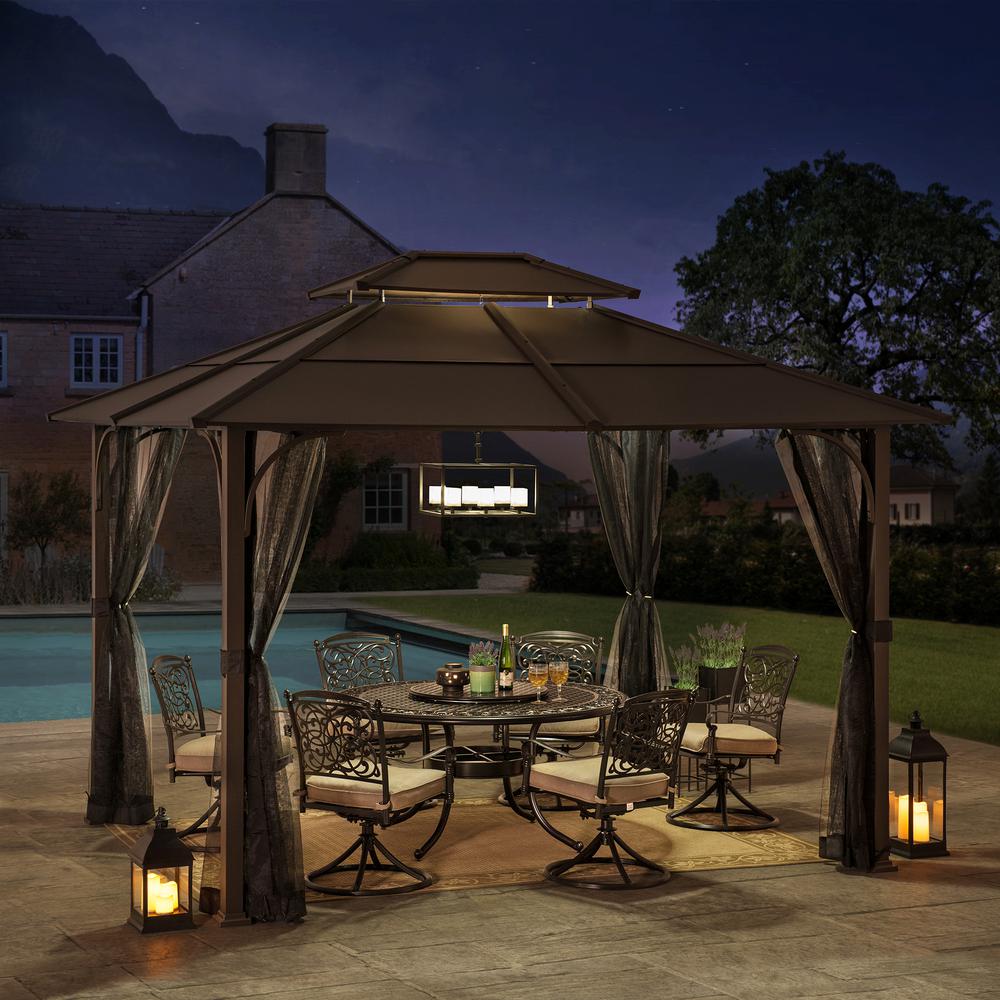 10 ft. x 12 ft. Black and Brown Steel Gazebo with 2-tier Hip Roof Hardtop. Picture 6