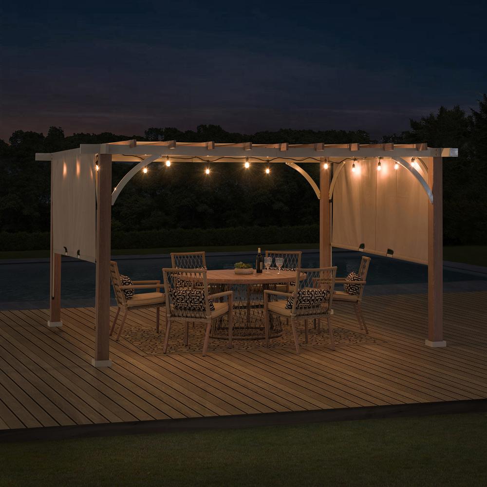 Sunjoy Delrey 12 x 14 ft. Pergola with Adjustable Canopy, Light Gray. Picture 8