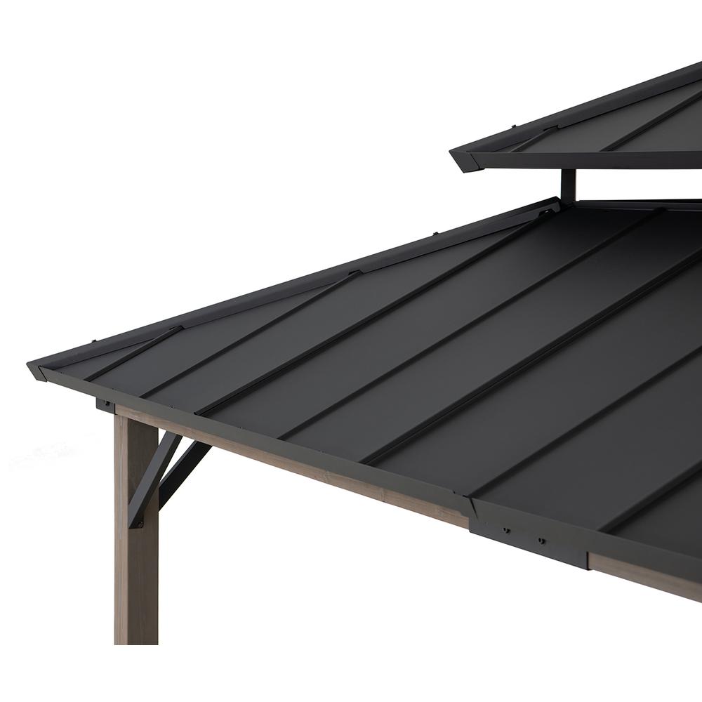 Durable Cedar Framed Wood Gazebo with Built-In Electrical Outlets, Black. Picture 5