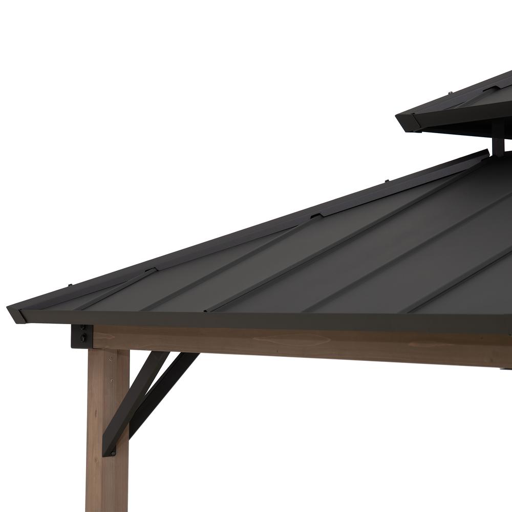 Durable Cedar Frame Wood Gazebo, for Backyard BBQs and Patio Parties, Brown. Picture 8