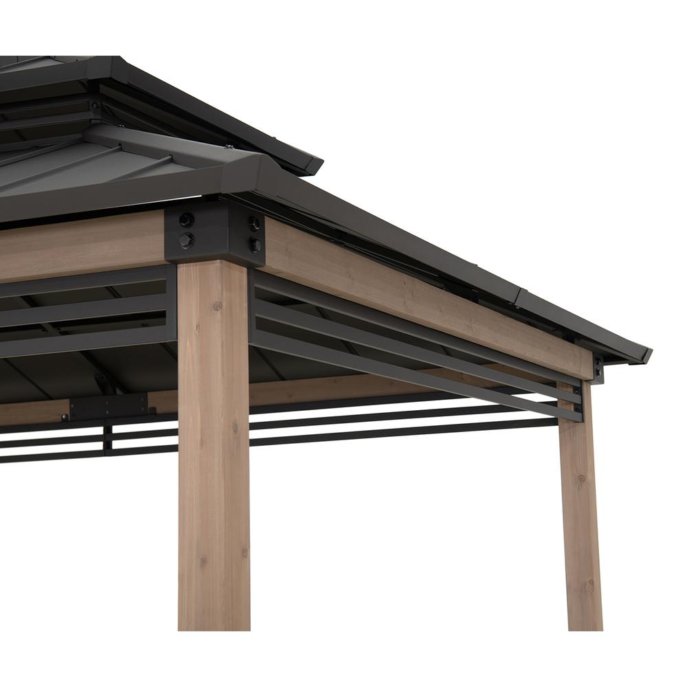 Gazebo with Decorative Fence, for Backyard BBQs and Patio Parties, Brown. Picture 10