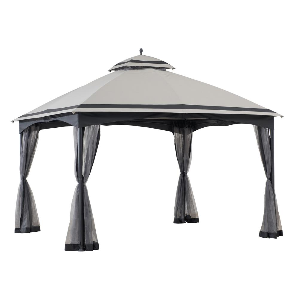 Sunjoy Outdoor Patio 11 x 13 ft Black Steel Frame 2 Tier Soft Top Gazebo. Picture 2