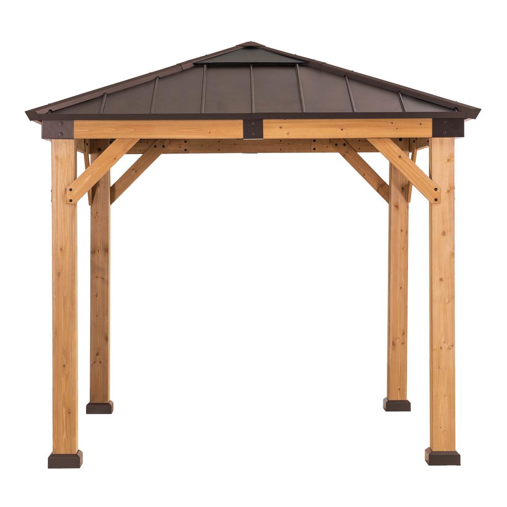 Sunjoy 9 x 9 ft Patio Cedar Framed Gazebo with Brown Steel Hardtop. Picture 1