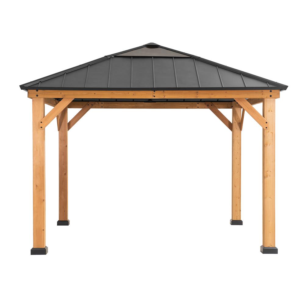 Sunjoy 11 x 11ft Patio Cedar Framed Gazebo with Steel Roof Hardtop. Picture 1