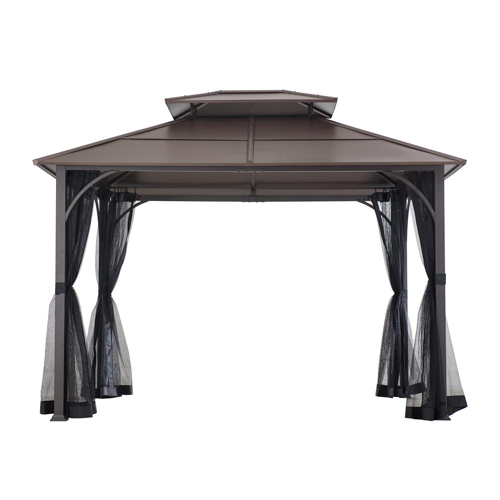 10 ft. x 12 ft. Black and Brown Steel Gazebo with 2-tier Hip Roof Hardtop. Picture 1