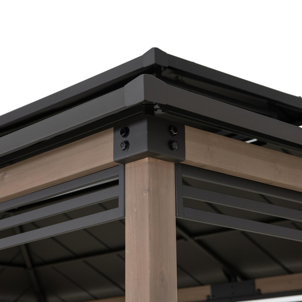 Wood Gazebo with Built-In Electrical Outlets and Decorative Fence, Brown. Picture 11