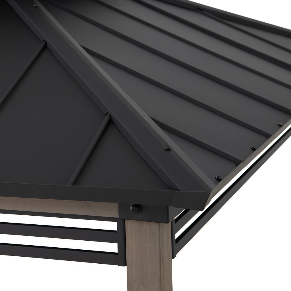 Wood Gazebo with Built-In Electrical Outlets and Decorative Fence, Black. Picture 12