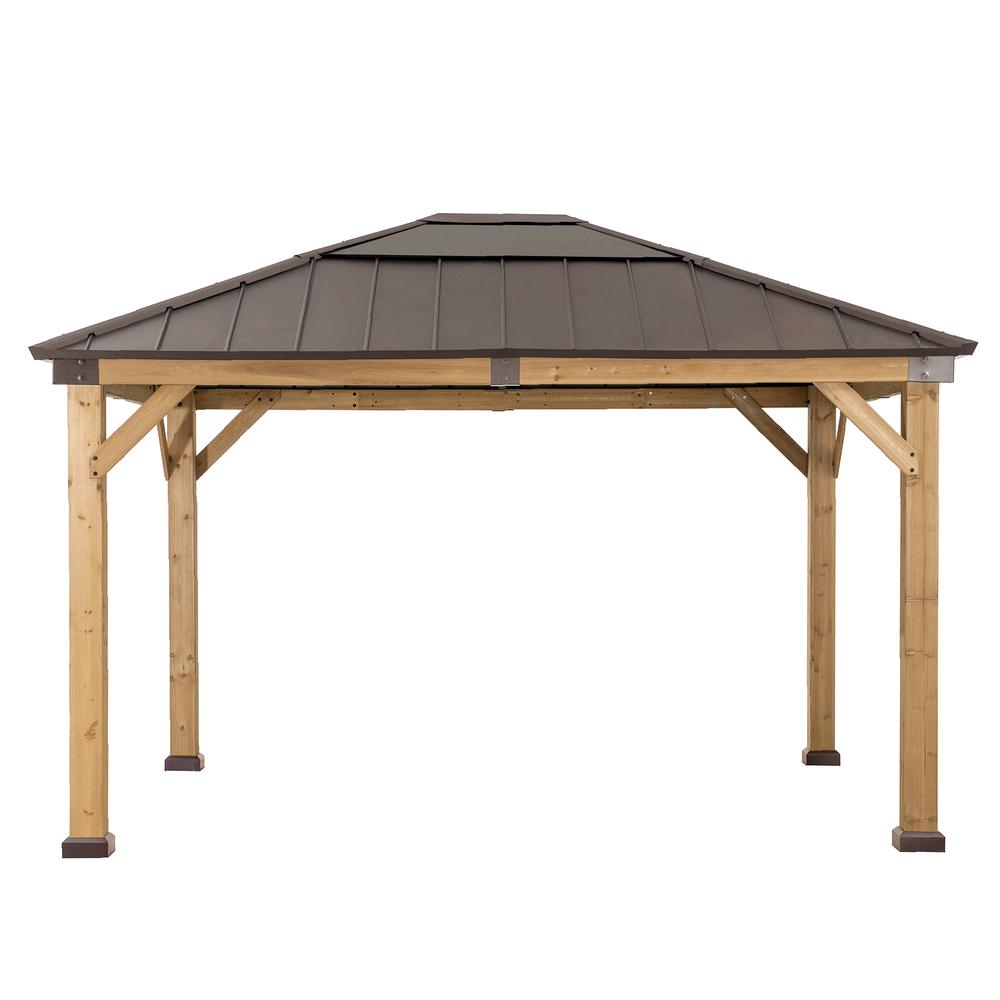 Outdoor Patio Cedar Framed Gazebo with Steel and Polycarbonate Hip Roof Hardtop. Picture 1