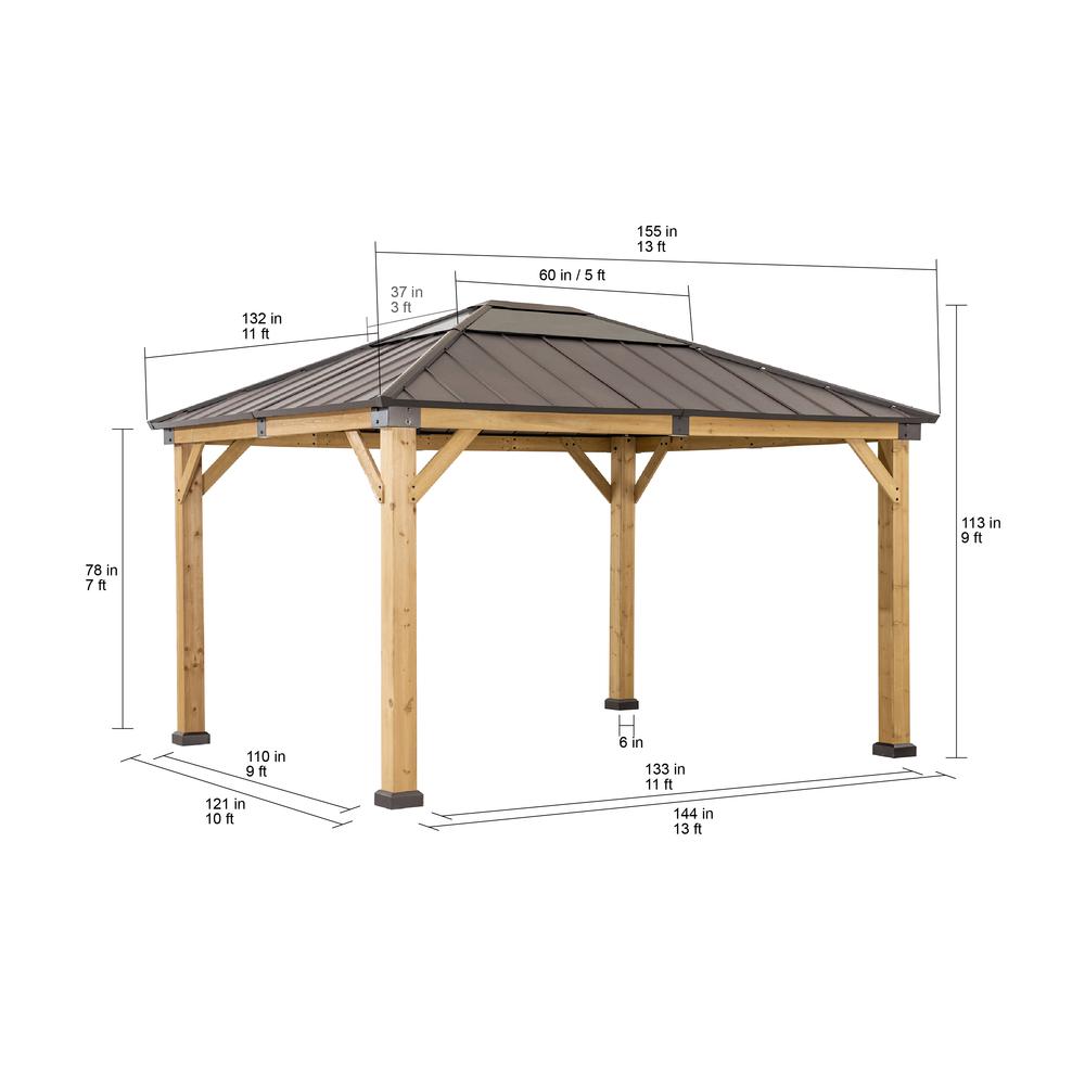 Outdoor Patio Cedar Framed Gazebo with Steel and Polycarbonate Hip Roof Hardtop. Picture 7