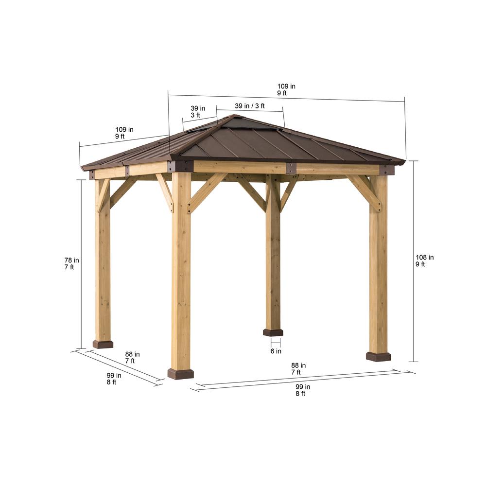 Sunjoy 9 x 9 ft Patio Cedar Framed Gazebo with Brown Steel Hardtop. Picture 6