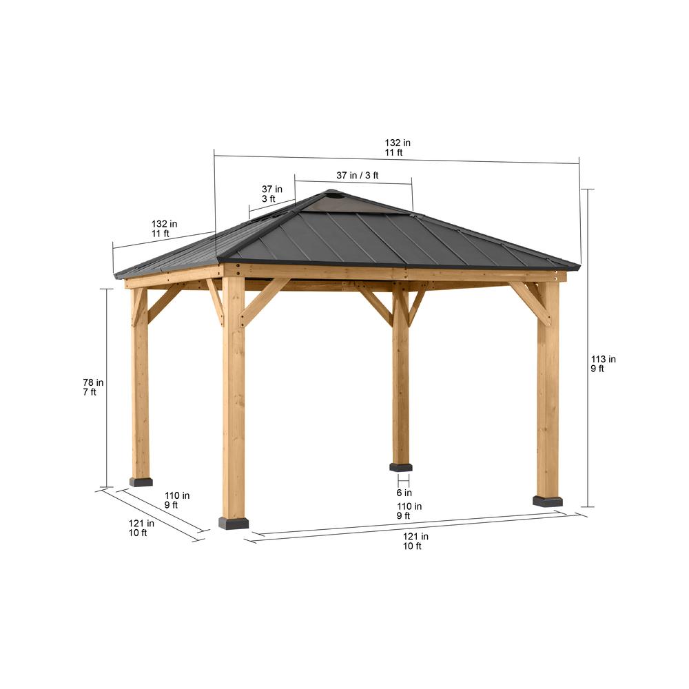 Sunjoy 11 x 11ft Patio Cedar Framed Gazebo with Steel Roof Hardtop. Picture 8