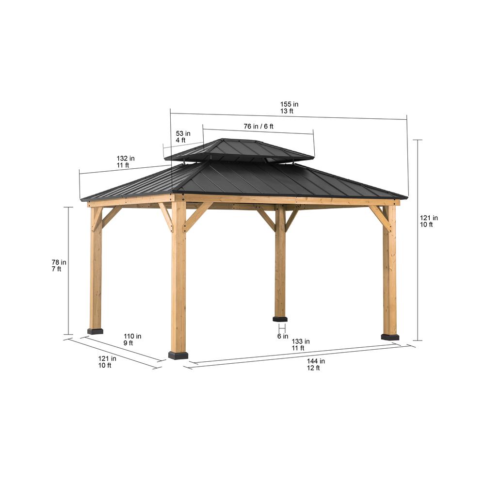 Outdoor Patio Cedar Framed Gazebo with Double Steel Hardtop Roof for Garden. Picture 9