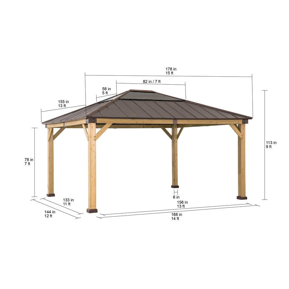 Sunjoy Patio 13 x 15ft Cedar Framed Gazebo with Brown Steel Hardtop. Picture 7