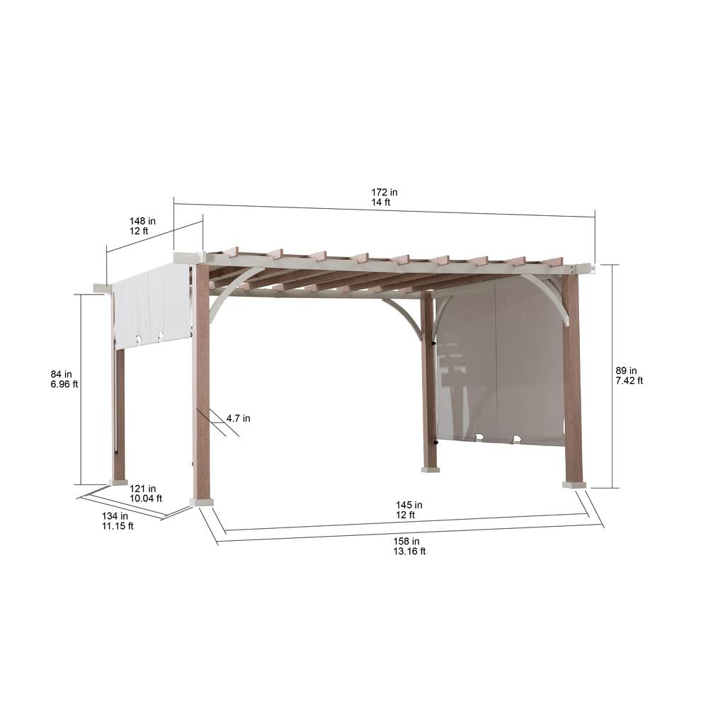 Sunjoy Delrey 12 x 14 ft. Pergola with Adjustable Canopy, Light Gray. Picture 7