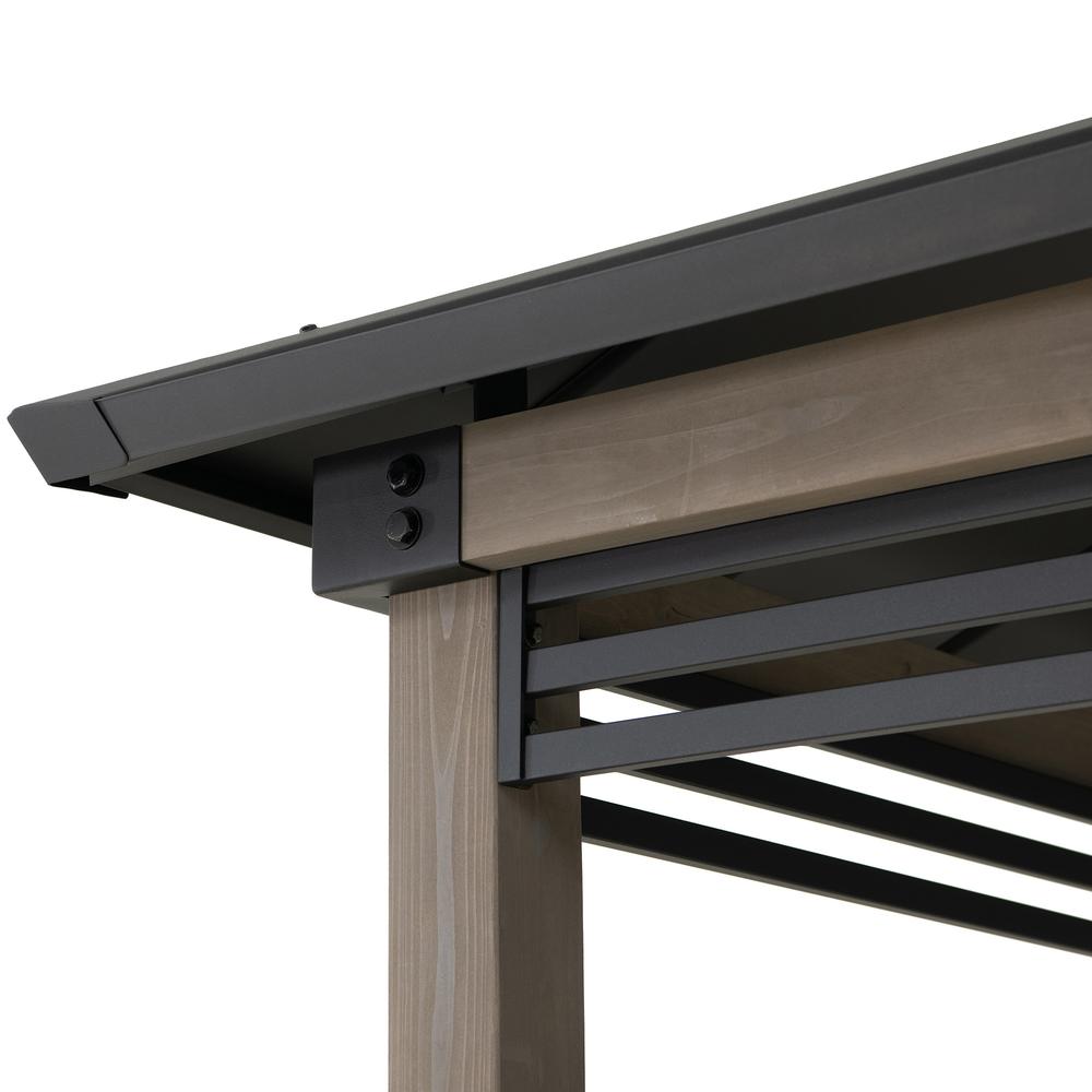 Wood Gazebo with Built-In Electrical Outlets and Decorative Fence, Black. Picture 13