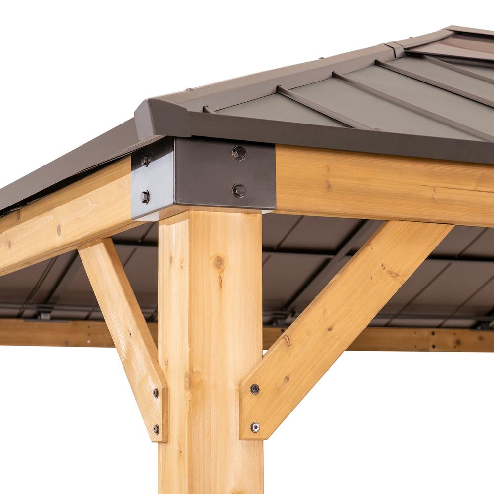 Outdoor Patio Cedar Framed Gazebo with Steel and Polycarbonate Hip Roof Hardtop. Picture 2
