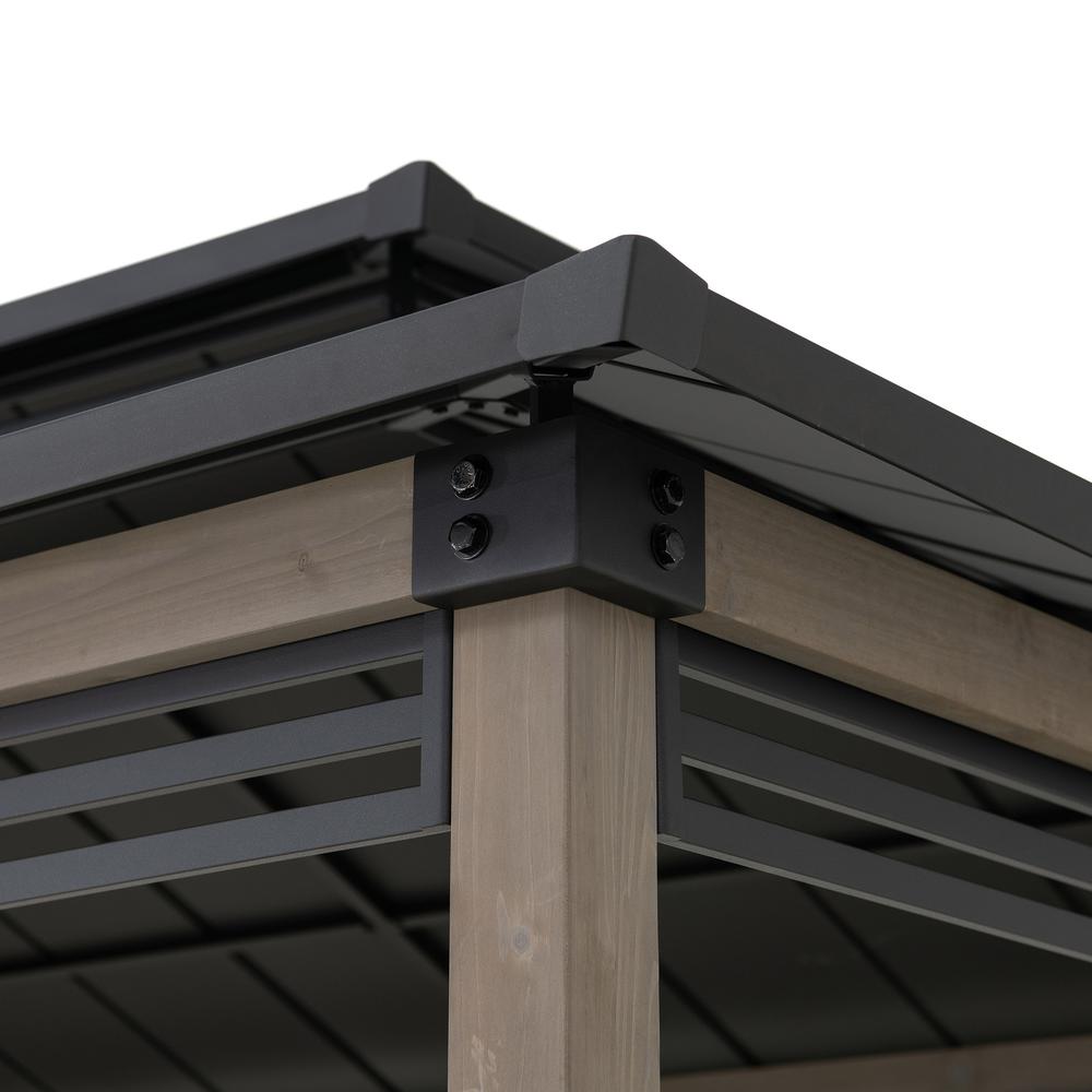 Wood Gazebo with Built-In Electrical Outlets and Decorative Fence, Black. Picture 14