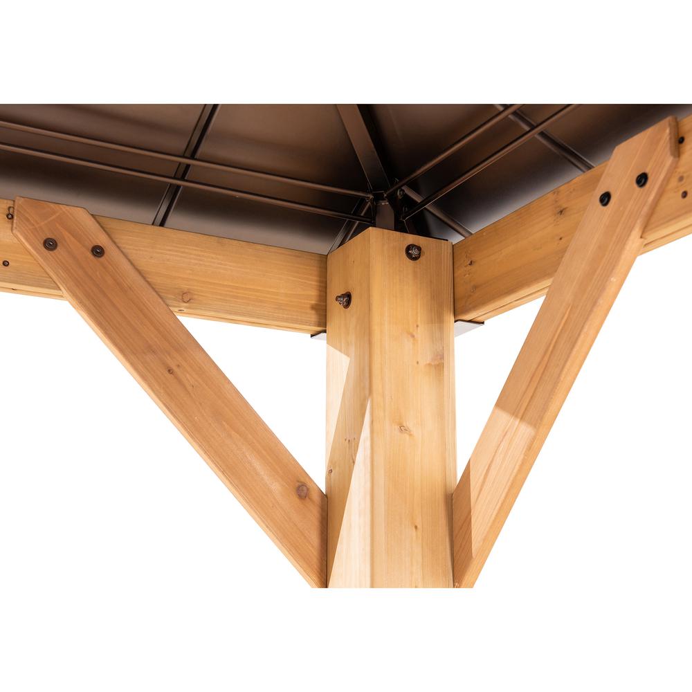 Outdoor Patio Cedar Framed Gazebo with Steel and Polycarbonate Hip Roof Hardtop. Picture 6