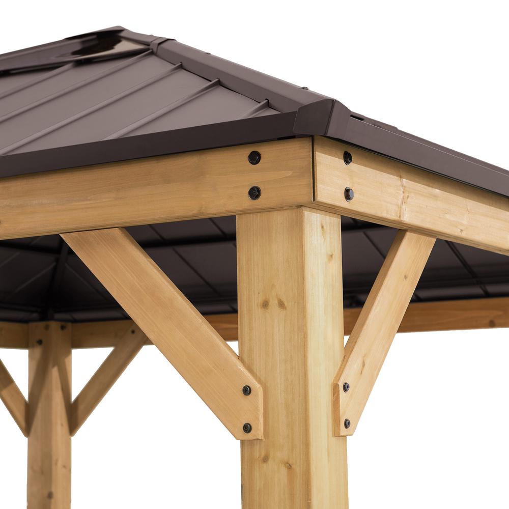 Aleah Outdoor Patio Cedar Framed Gazebo with Polycarbonate Hip Roof Hardtop. Picture 3