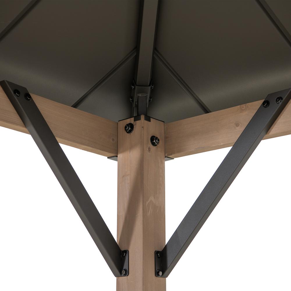 Durable Cedar Framed Wood Gazebo with Built-In Electrical Outlets, Brown. Picture 13