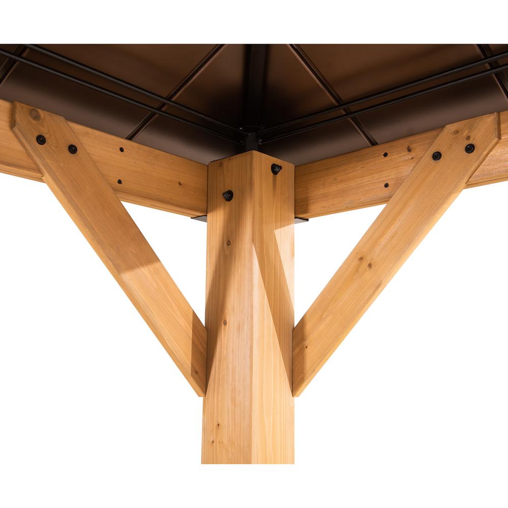 Sunjoy 9 x 9 ft Patio Cedar Framed Gazebo with Brown Steel Hardtop. Picture 3