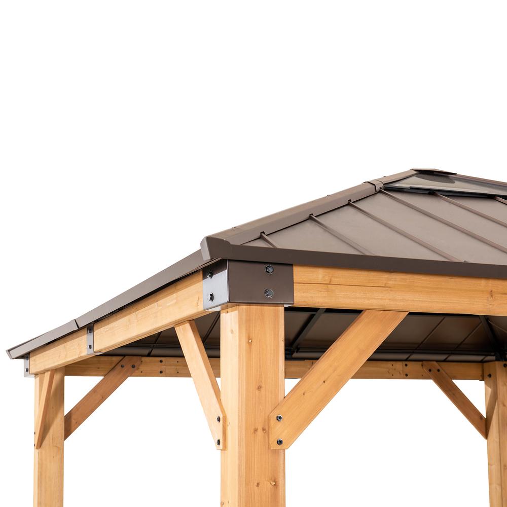 Outdoor Patio Cedar Framed Gazebo with Steel and Polycarbonate Hip Roof Hardtop. Picture 5