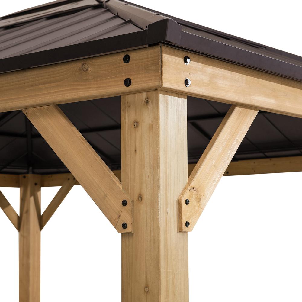 Outdoor Patio Cedar Framed Gazebo with Steel and Polycarbonate Hip Roof Hardtop. Picture 10