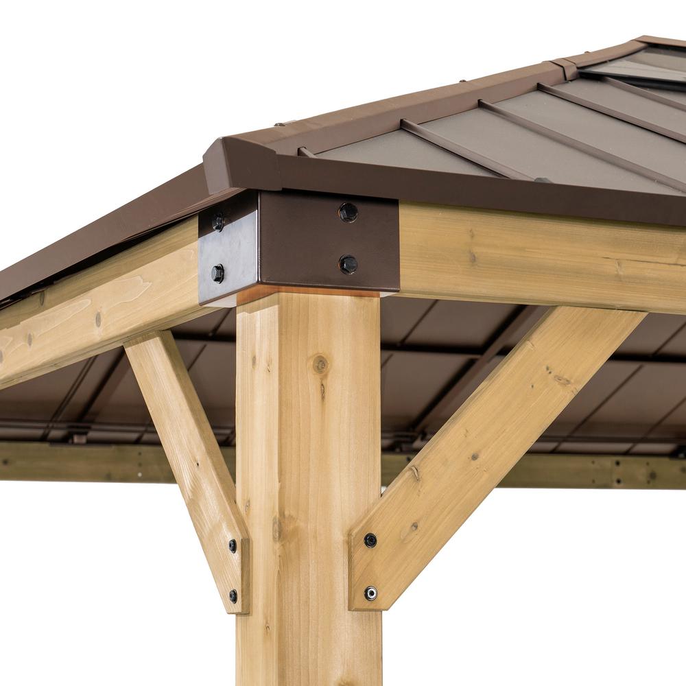 Sunjoy Patio 13 x 15ft Cedar Framed Gazebo with Brown Steel Hardtop. Picture 3