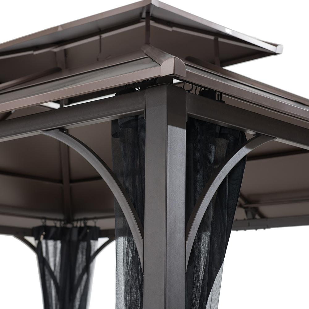 10 ft. x 12 ft. Black and Brown Steel Gazebo with 2-tier Hip Roof Hardtop. Picture 3