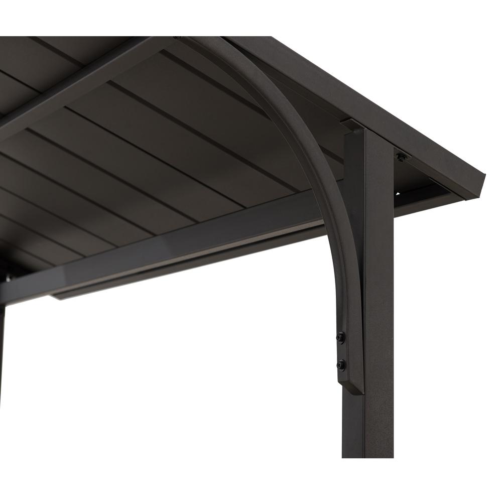 8x5 ftBrown Steel Frame 2-Tier BBQ Grill Gazebo with Ceiling Hook and Shelves. Picture 3