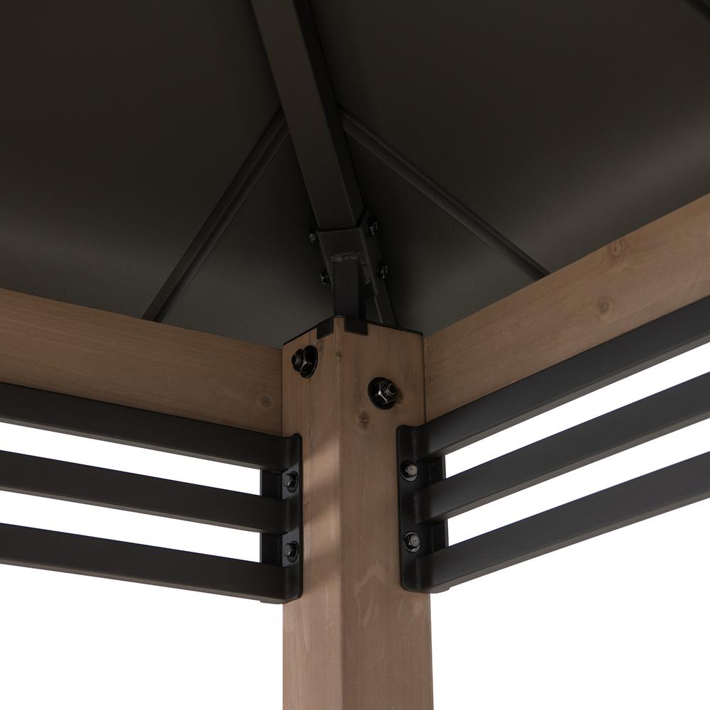 Wood Gazebo with Built-In Electrical Outlets and Decorative Fence, Brown. Picture 16