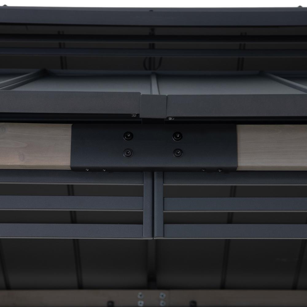 Wood Gazebo with Built-In Electrical Outlets and Decorative Fence, Black. Picture 16