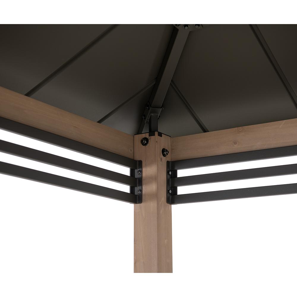Gazebo with Decorative Fence, for Backyard BBQs and Patio Parties, Brown. Picture 15